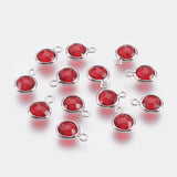 10 Pcs, 9x7x3mm, Brass Faceted Glass Charms Real Platinum Plated