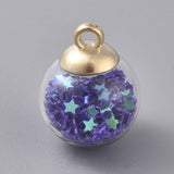 10 Pcs, 20.5x15mm, Glass Ball Charms with Star Sequins Round Blue