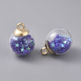 10 Pcs, 20.5x15mm, Glass Ball Charms with Star Sequins Round Blue