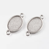 DIY Tibetan Alloy Cabochon Connector Settings and Glass Cabochons, Oval, Antique Silver, 28.5x15.5x1.8mm