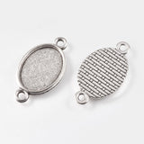 DIY Tibetan Alloy Cabochon Connector Settings and Glass Cabochons, Oval, Antique Silver, 28.5x15.5x1.8mm
