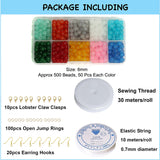 500 Pcs, 6mm Glass beads Trans With Metal Findings, Elastic and Nylon Thread for Jewellery Making DIY Kit