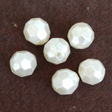 50 pcs , 18mm Faceted Acrylic Pearl Round Beads Off White