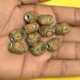 10 Pcs. Lac Oval Beads Green Olive 15x12mm