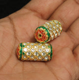 2 Pcs, 18x28mm, Kundan Spacer Beads Golden