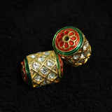 2 Pcs, 18x14mm, Kundan Spacer Beads  Golden