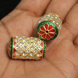 2 Pcs, 15x30mm, Kundan Spacer Beads Golden