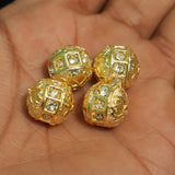 4 Pcs, 13mm, Kundan Spacer Beads Golden