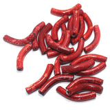50 Pcs Glass Marble Twisty Tube Beads Red