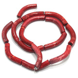 75 Pcs, 30x5mm Glass Marble Twisty Tube Beads Red