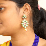 Glass Crystal Beaded Kundan Multilayer Necklace Earring Set Blue