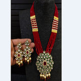 Glass Crystal Beaded Kundan Multilayer Designer Necklace Earring Set Maroon