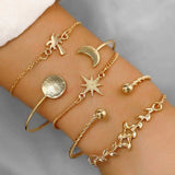 Set Of 5 Golden Boho Bracelets