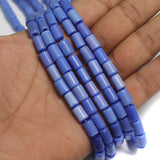 5 Strings 10x6mm Cat's Eye Tube Beads Blue