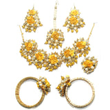 Gotta Patti Necklace Set with Maang Tikka, Earrings, Ring and Bangle Yellow