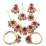 Gotta Patti Necklace Set with Maang Tikka, Earrings, Ring and Bangle Magenta