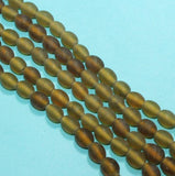 5 Strings 10x8mm Brown Matte Finish Oval Glass Beads