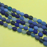 5 Strings Blue Matte Finish Oval Glass Beads 10x8mm