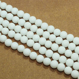 5 Strings White Matte Finish Round Glass Beads 8mm