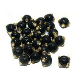 50 Pcs, 10mm Glass Kundan Beads Round Black