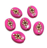 10 Pcs 24x18mm Oval Kundan Beads  Pink