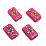 12 Pcs 25x14mm Rectangle Kundan Beads Hot Pink