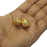 10 Pcs, 16mm German Silver Kundan Work Beads Round Golden
