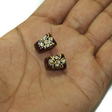 5 Pcs, 14x10mm Handpainted Kundan Work Tumble Beads Maroon