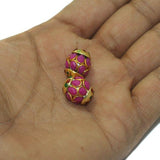 2 Pairs , 15mm Brass Meenakari Pacchi Ball Beads Pink