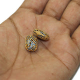 2 Pcs, 16x12mm CZ Stone Spacer Beads Rose Golden