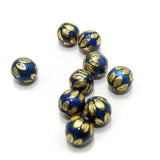 10Pcs 13mm Meenakari Round Beads Blue