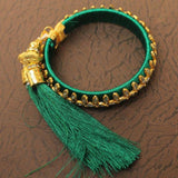 Designer Kundan Silk thread Adjustable Bracelet With Latkan Green