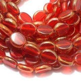 5 Strings Window Metallic Lining Flat Oval Beads Red 12x10 mm