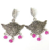 German Silver Beads Hanging Stylish Earring Pink