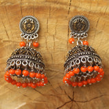 German Silver Beads Hanging Double Tone Jhumki Orange
