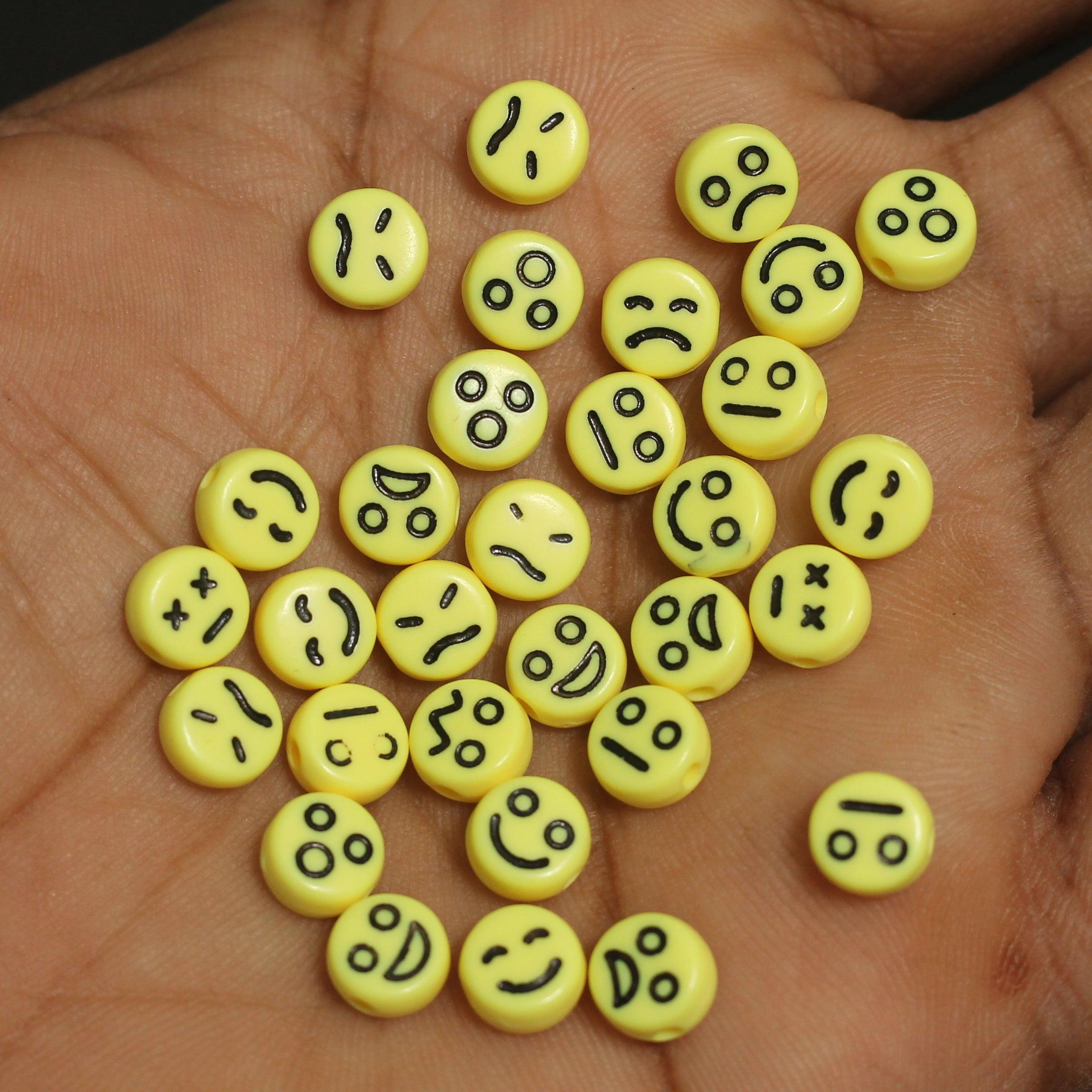 100 Gm 5mm Yellow Color Smiley Acrylic Round Beads_ALP-34