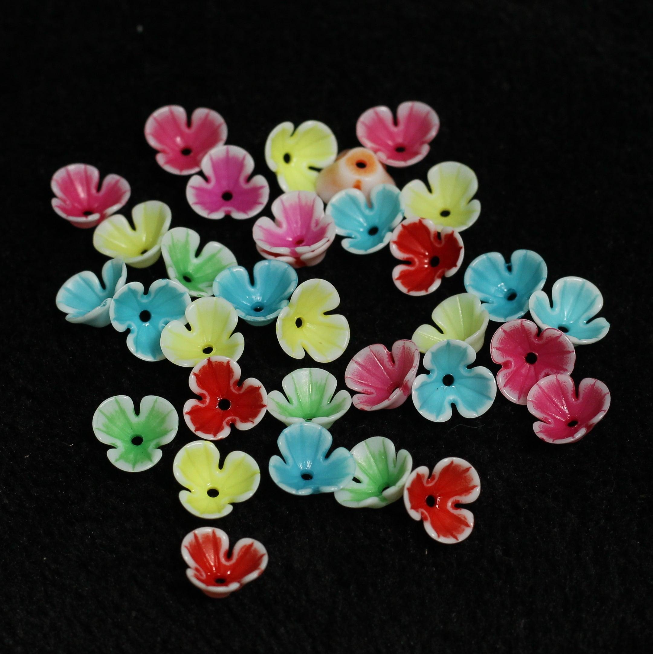 100 gm, 10x4mm Flower Acrylic Beads Assorted Color_ACRB-858