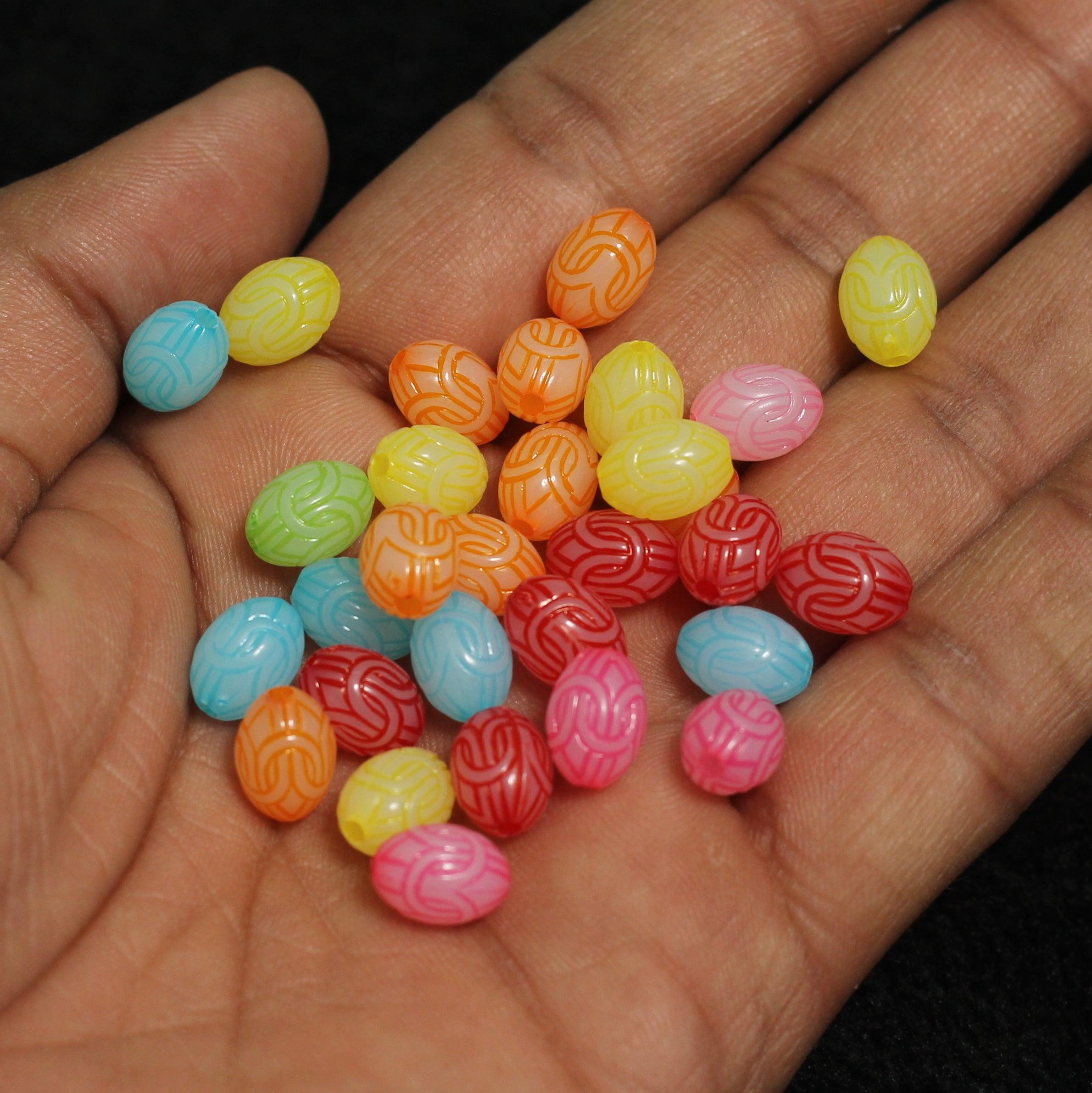 100 gm, 10x7mm Oval Acrylic Beads Assorted Color_ACRB-849-1