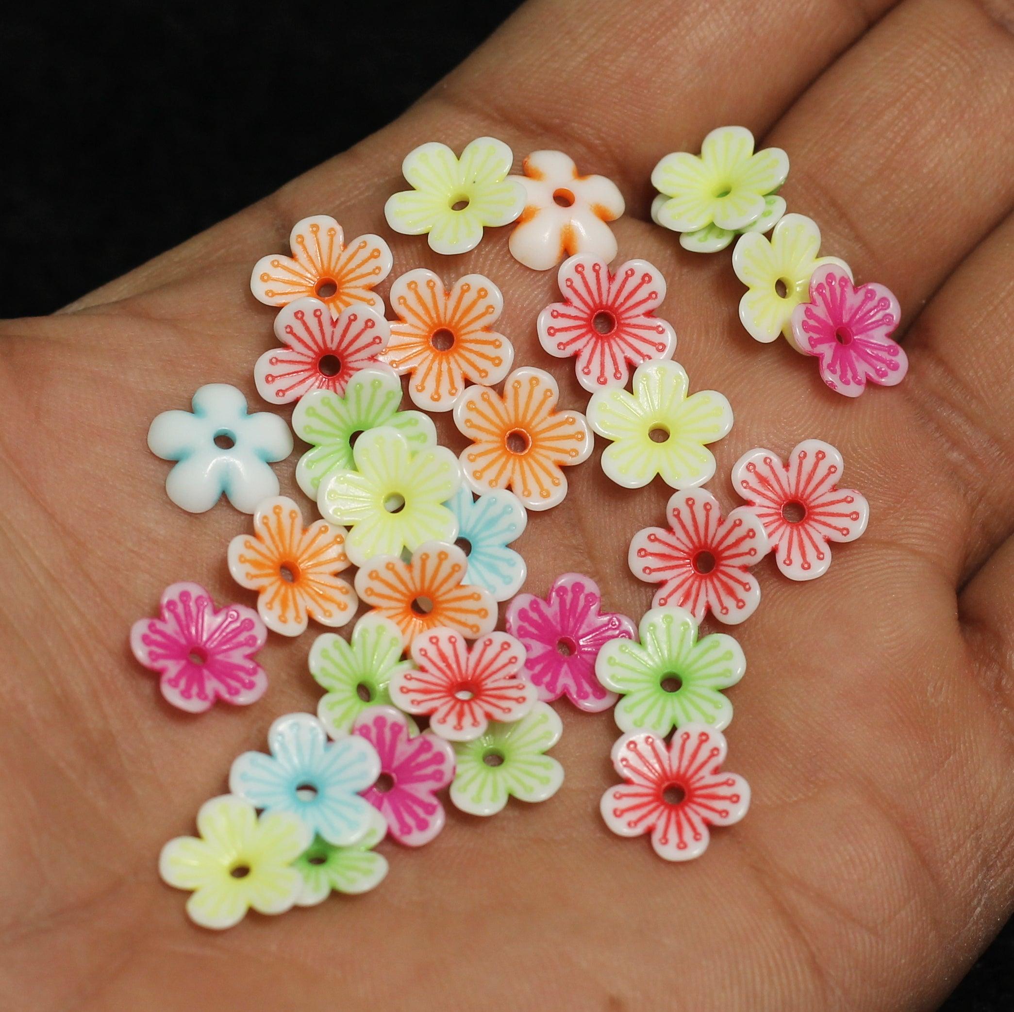 100 gm, 11x2mm Flower Acrylic Beads Assorted Color_ACRB-857-1