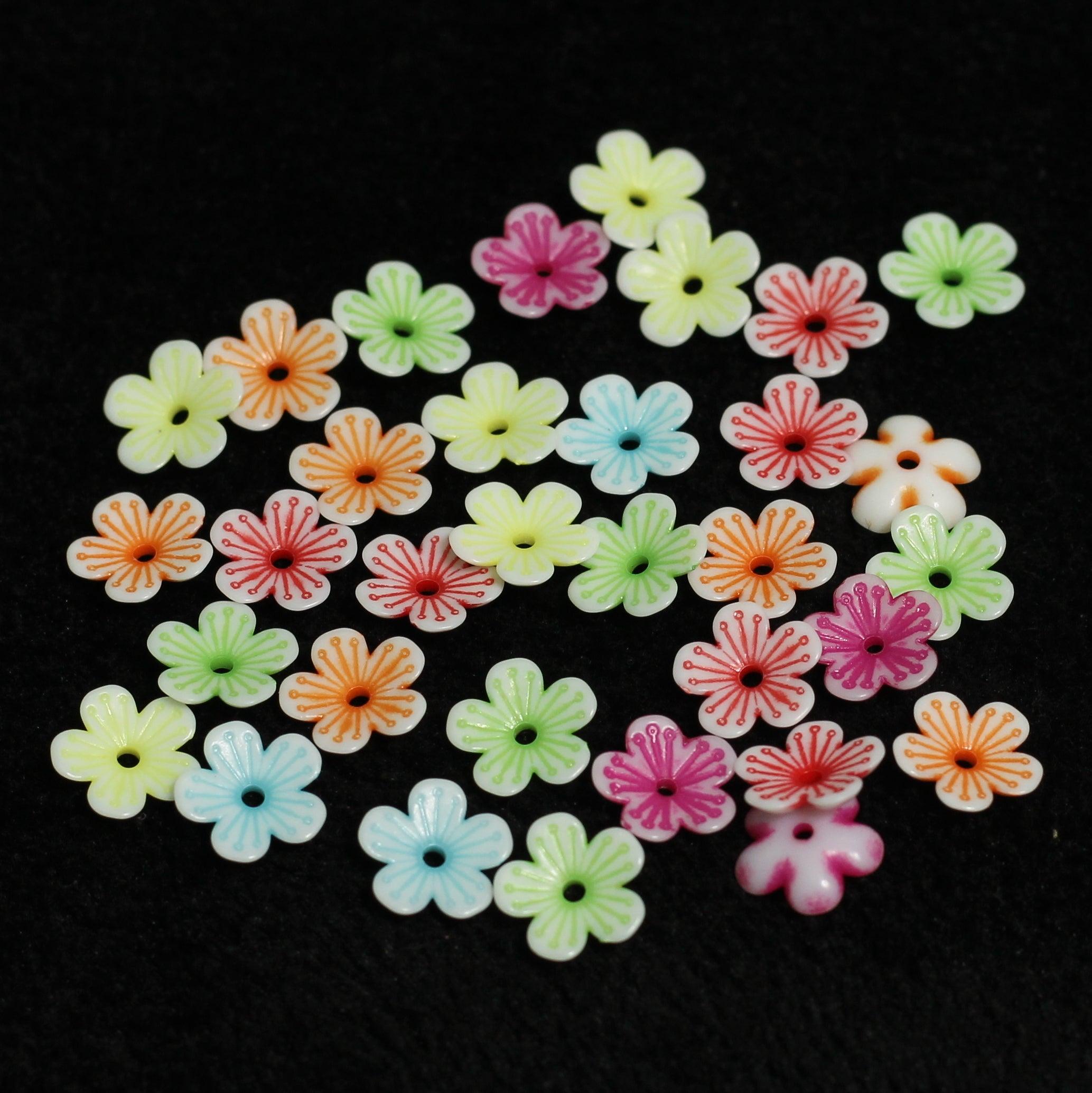 100 gm, 11x2mm Flower Acrylic Beads Assorted Color_ACRB-857