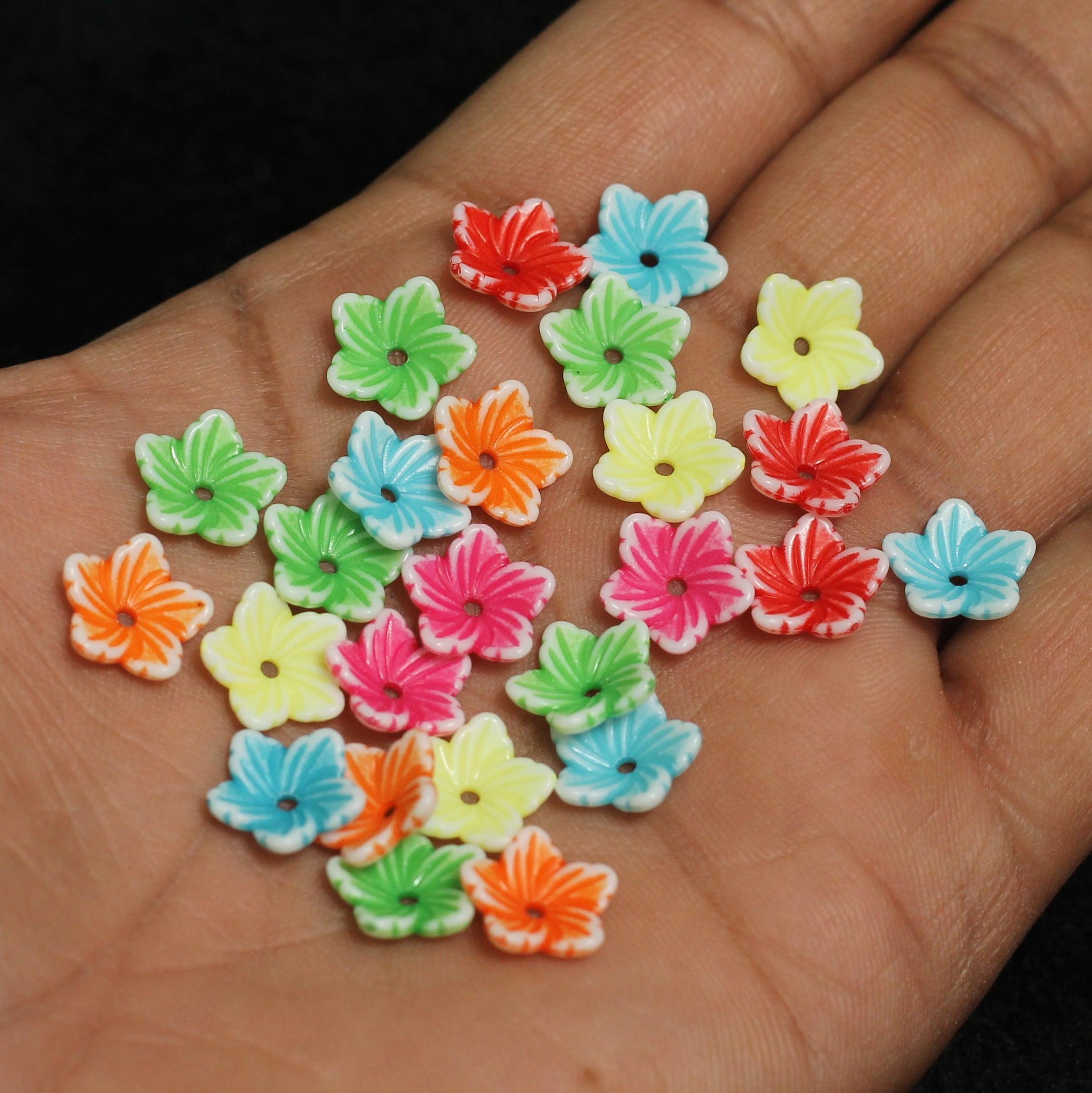 100 gm, 11x3mm Flower Acrylic Beads Assorted Color_ACRB-855-1