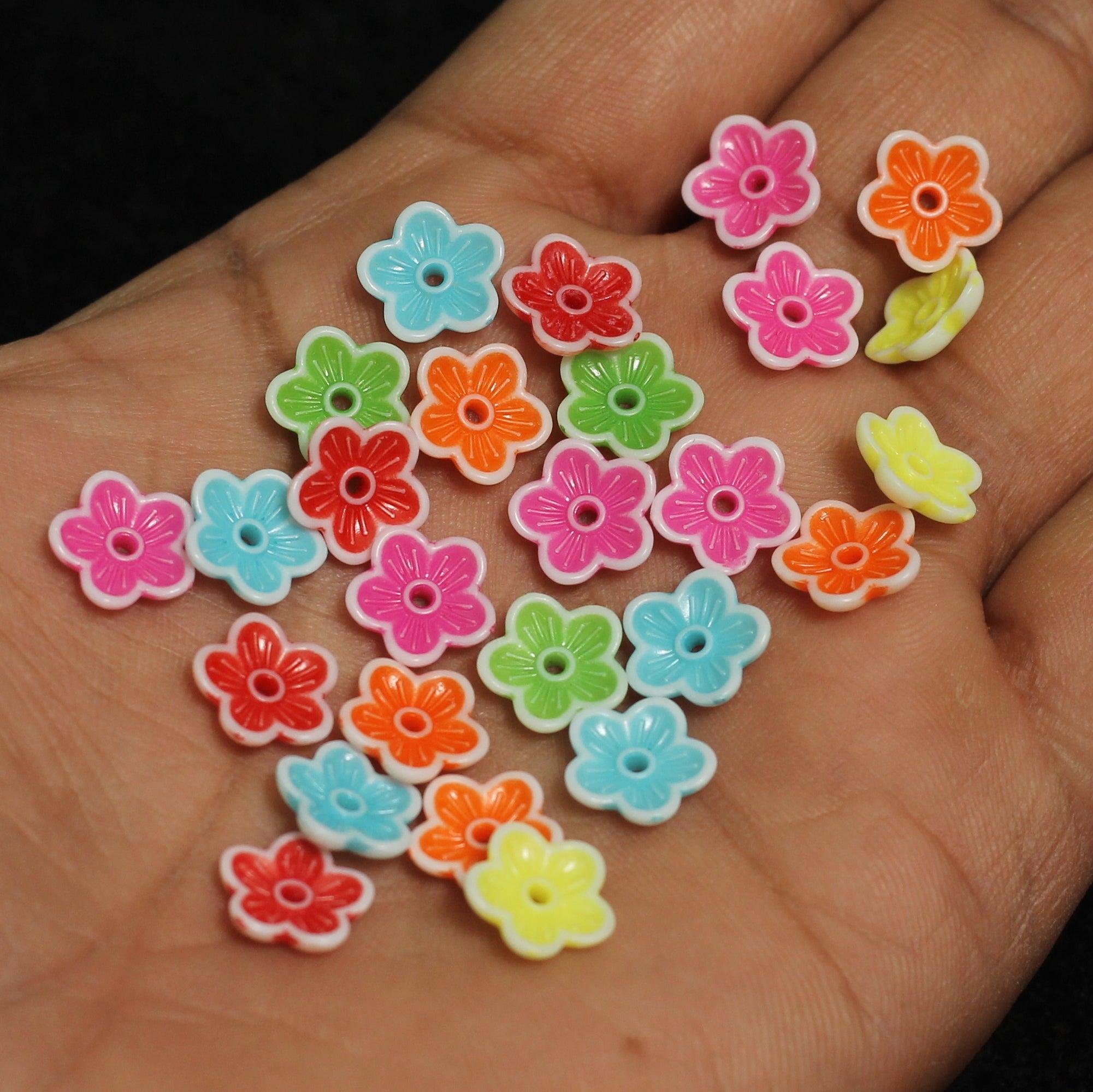 100 gm, 11x3mm Flower Acrylic Beads Assorted Color_ACRB-856-1