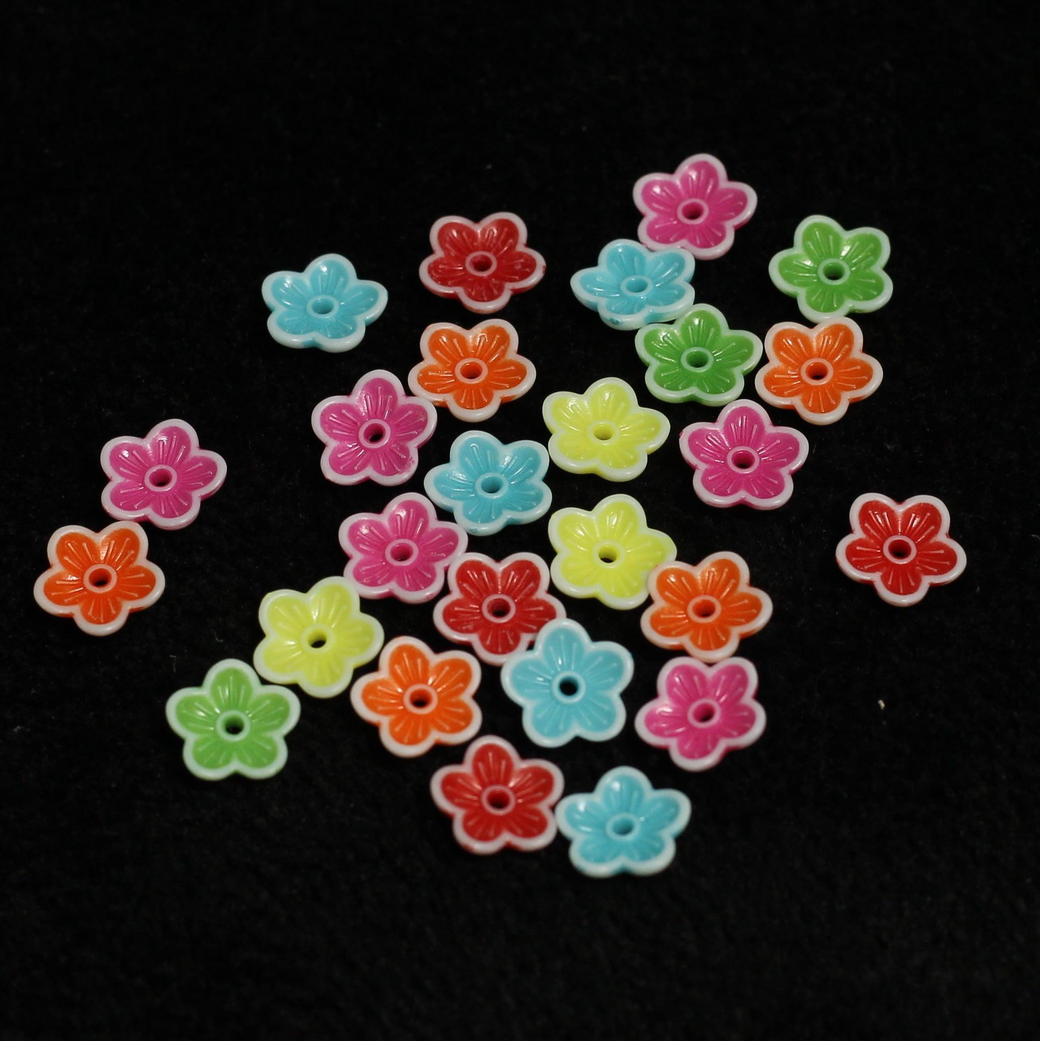 100 gm, 11x3mm Flower Acrylic Beads Assorted Color_ACRB-856
