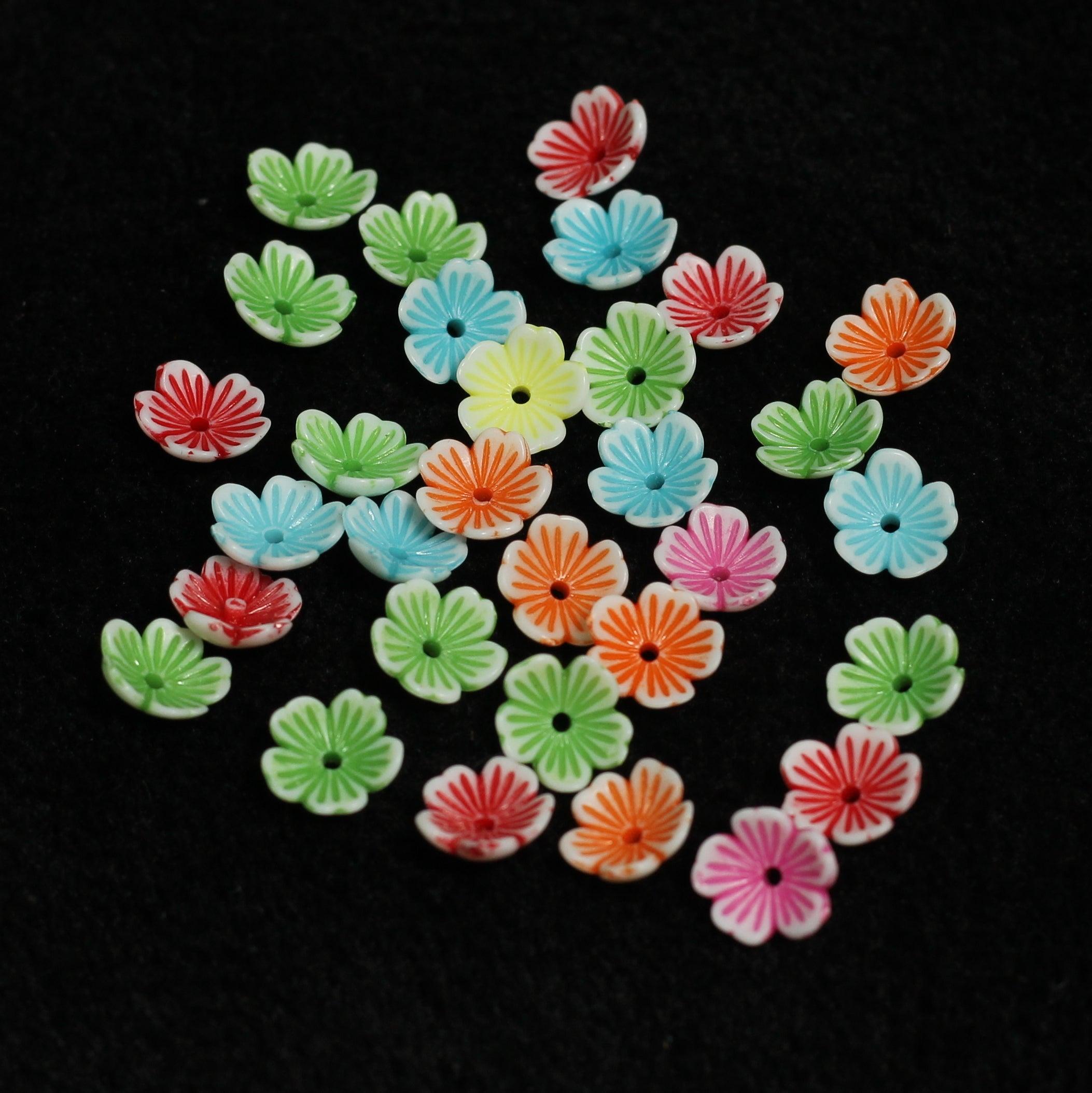 100 gm, 11x4mm Flower Acrylic Beads Assorted Color_ACRB-859