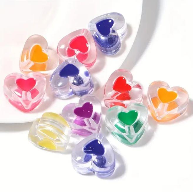 100 gm, 22x13mm Transparent Heart Acrylic Beads Assorted Color_ACRB-851-5
