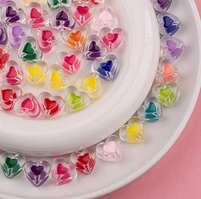 100 gm, 22x13mm Transparent Heart Acrylic Beads Assorted Color_ACRB-851-6