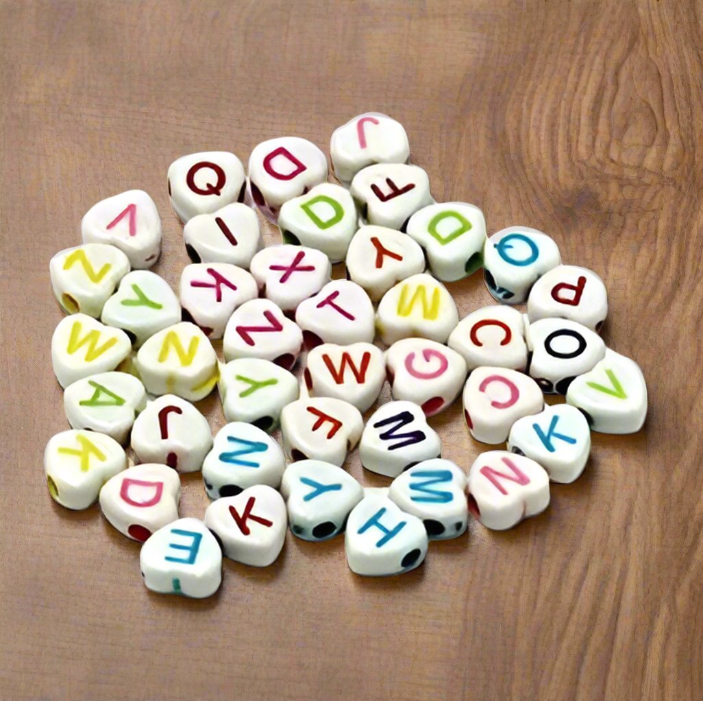 100 gm, Acrylic Heart A to Z Alphabet Letter Beads Multicolor 7mm_APL-01