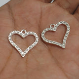 10 Pcs AD Heart Charms Silver 22x22mm
