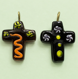 2 Glass Cross Pendants Assorted 30x25 mm