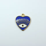10 Pcs Evil Eye Heart Charms Blue 16x14mm